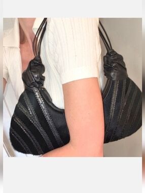 Christian Louboutin Pony Hair Black NWOT Vintage Moon Cressant Red Leather Italy